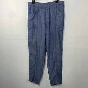 Old Navy Pants Women Blue Linen Rayon Blend Wide Leg Elastic Waist Drawstring M